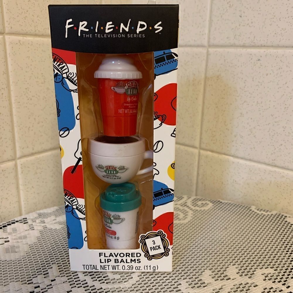 New! FRIENDS Set of Three Flavored Lip Balms Central Perk Lipstick Make Up